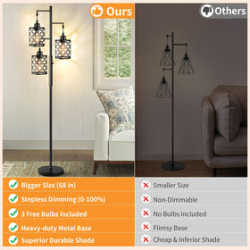 GHOOCEMLUX farmhouse style floor lamp adds industrial charm and ambient illumination.