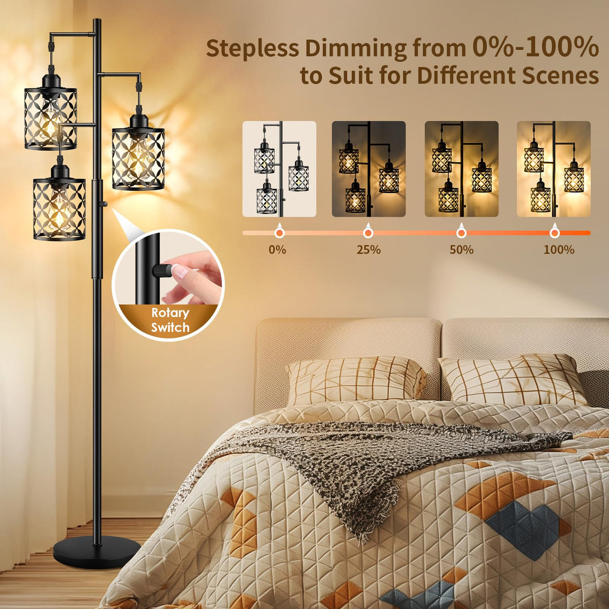 GHOOCEMLUX tall 68-inch lamp showcases stable base for safe placement.