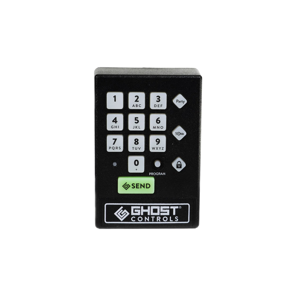 Ghost Controls AXWK keypad front view with illuminated keys for night access.