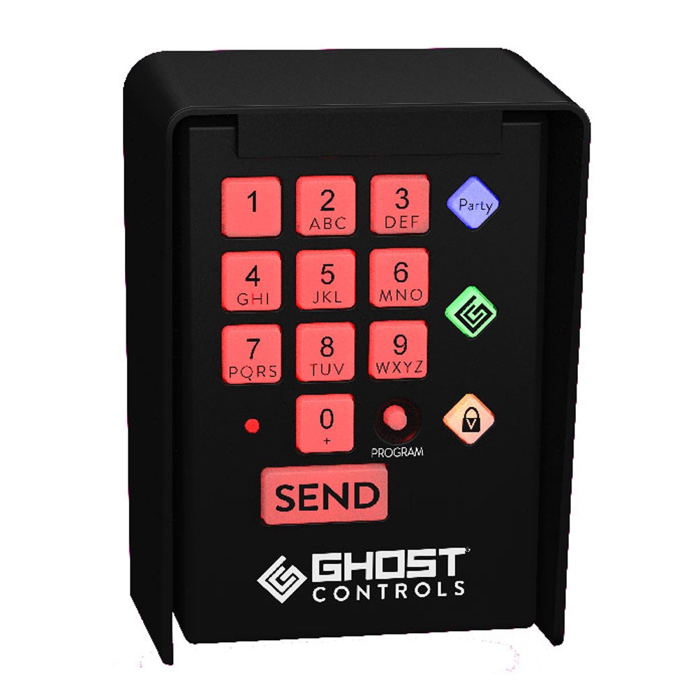 Ghost Controls AXWK keypad showing LED back-lit keys for easy night use.