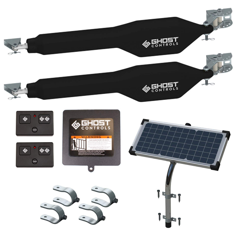 Ghost Controls TDS2XP kit front view for off-grid gate automation