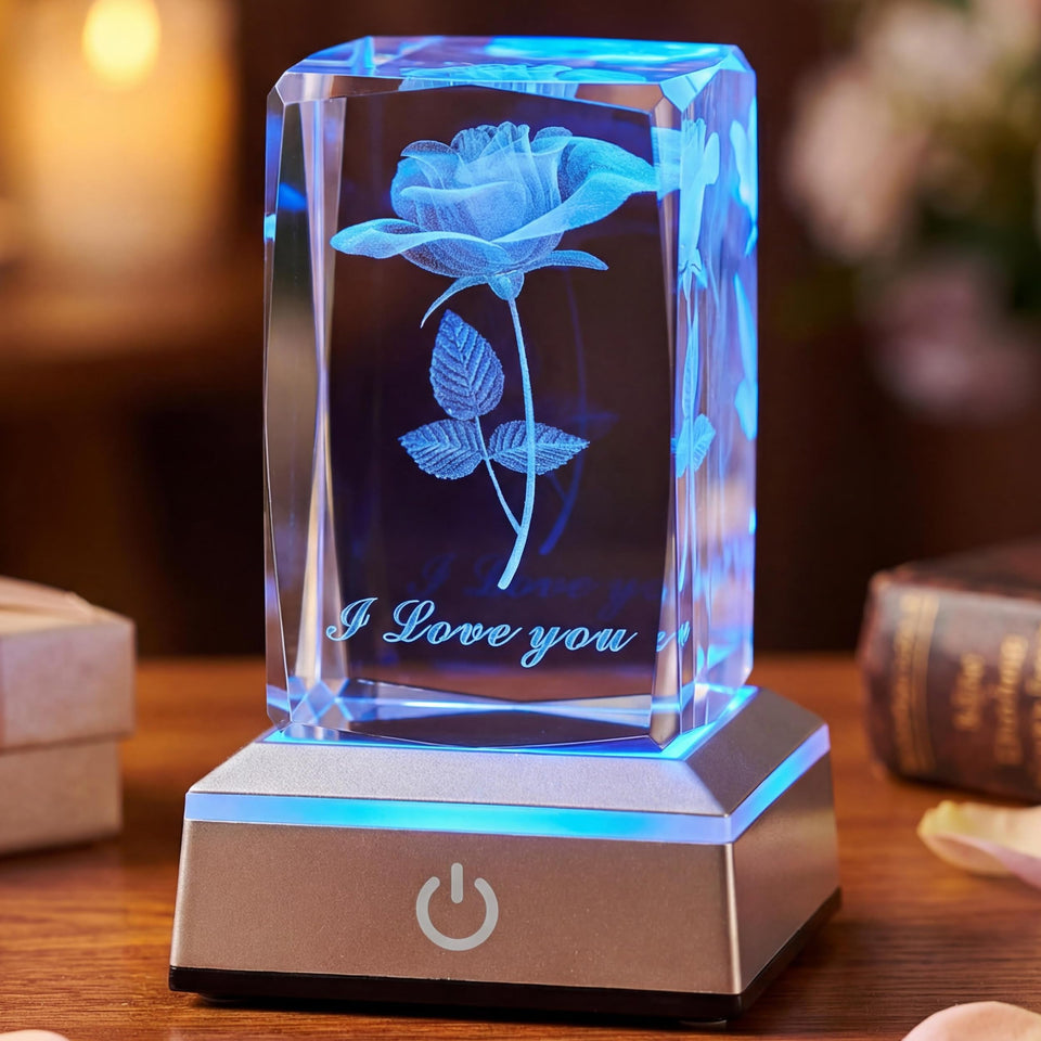 Ghtixsu 3D Rose Crystal Night Lamp with rose engraving for ambient bedroom glow