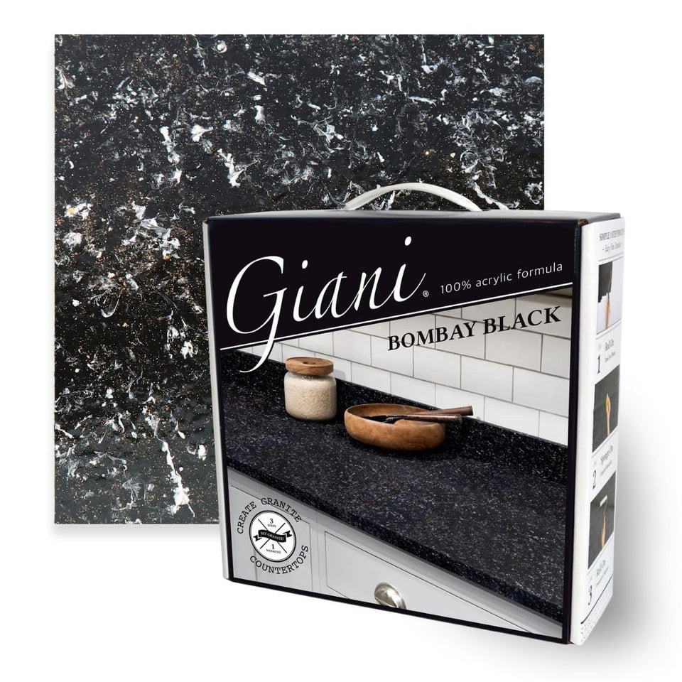Giani Bombay Black countertop kit packaging for a complete DIY makeover