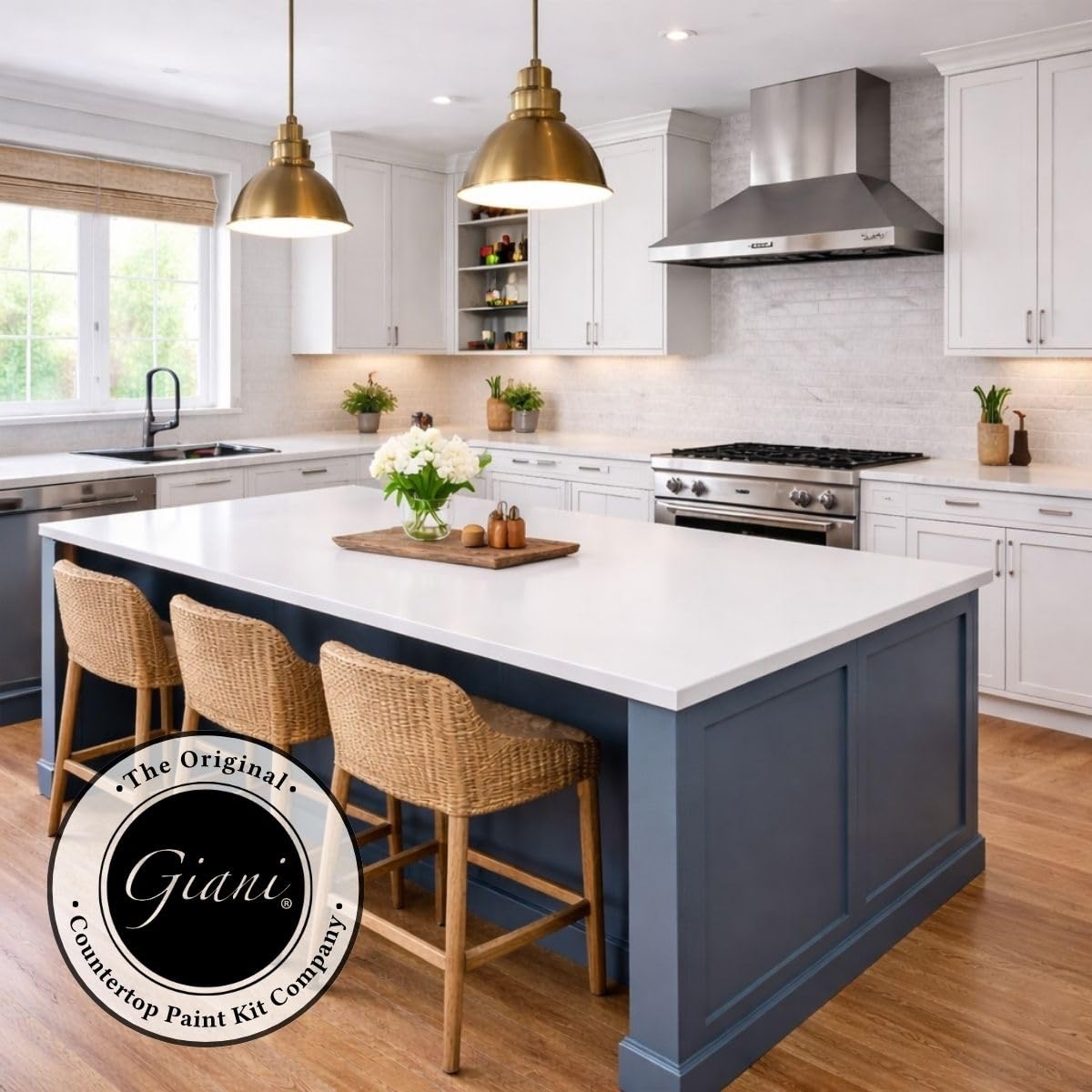 Close-up of a kitchen counter with quartz-inspired finish.