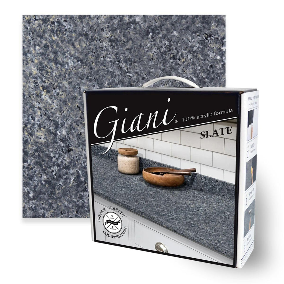 Giani Granite Kit slate bottle demonstrates quick weekend countertop transformation
