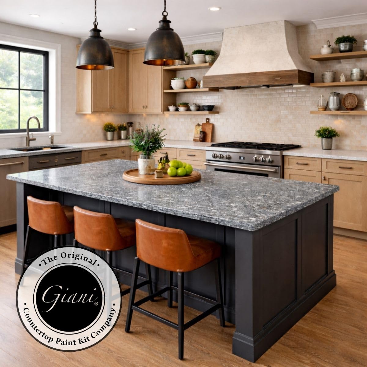 Giani slate countertop application progress shows durable high-gloss finish
