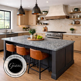 Giani slate countertop application progress shows durable high-gloss finish