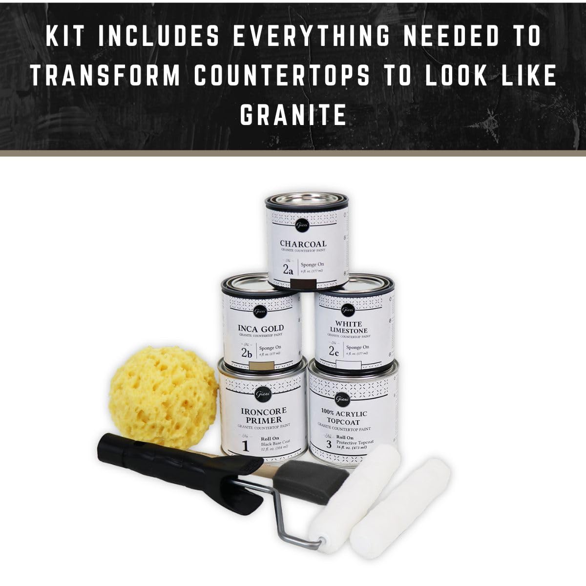 Giani kit sponge-roller shows easy sponge-on and roll-on application