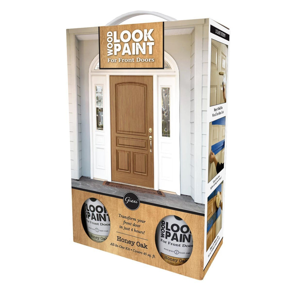 Giani Honey Oak wood look base coat applied on a door for quick curb appeal
