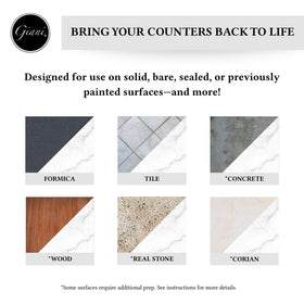 Giani color mix quartz-look blends for authentic marble aesthetics.