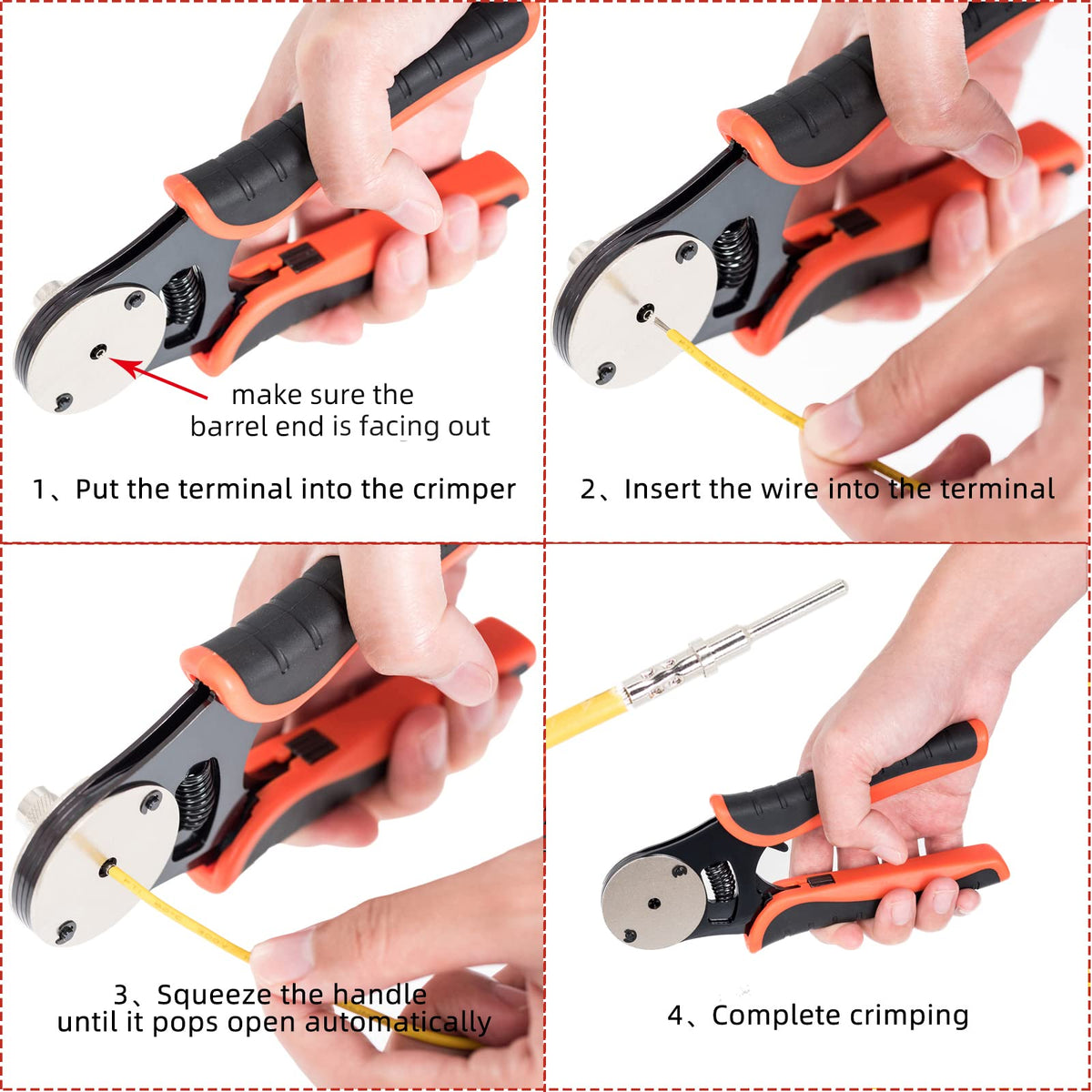 GIANNEER crimp tool features 4-way indent and 8-impression ratchet