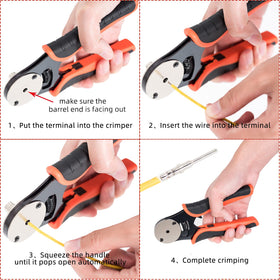 GIANNEER crimp tool features 4-way indent and 8-impression ratchet