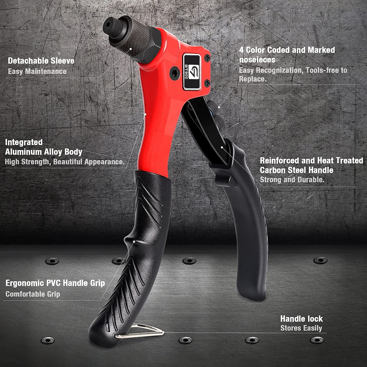 GIANTISAN rivet gun kit with 200 rivets enables quick, secure joints.