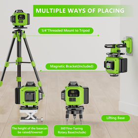 GiBiMoFi 16-line green laser lines highlight precise alignment for installations.