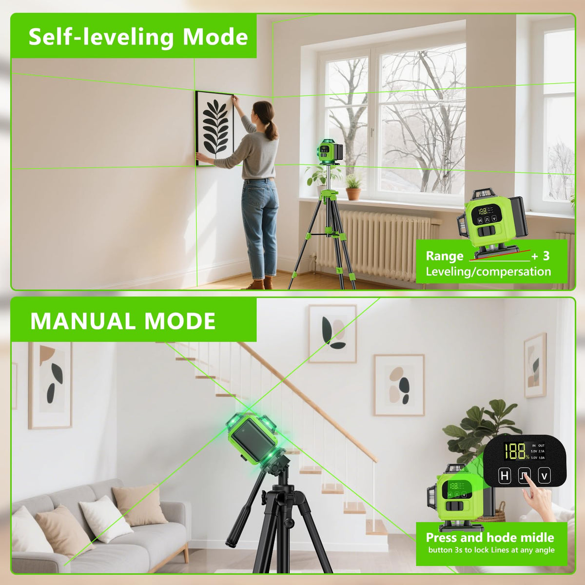 GiBiMoFi 16-line level side view with adjustable brightness for daylight visibility.