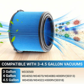 Washable and reusable filter for everyday dirt and drywall dust.