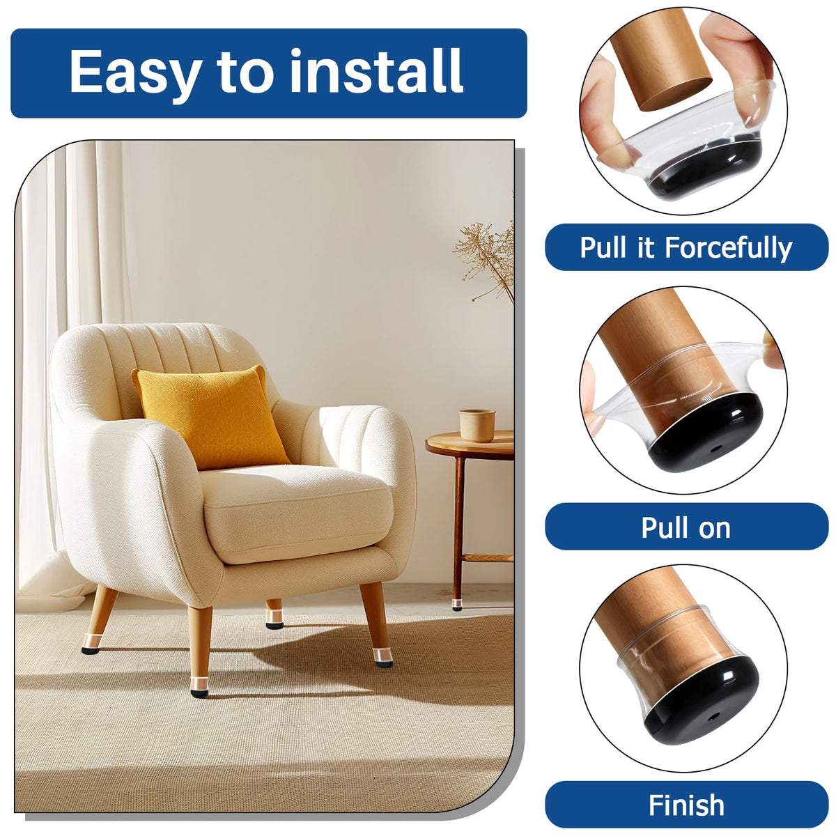 GICUNK easy-install sliders stretched over chair legs without tools