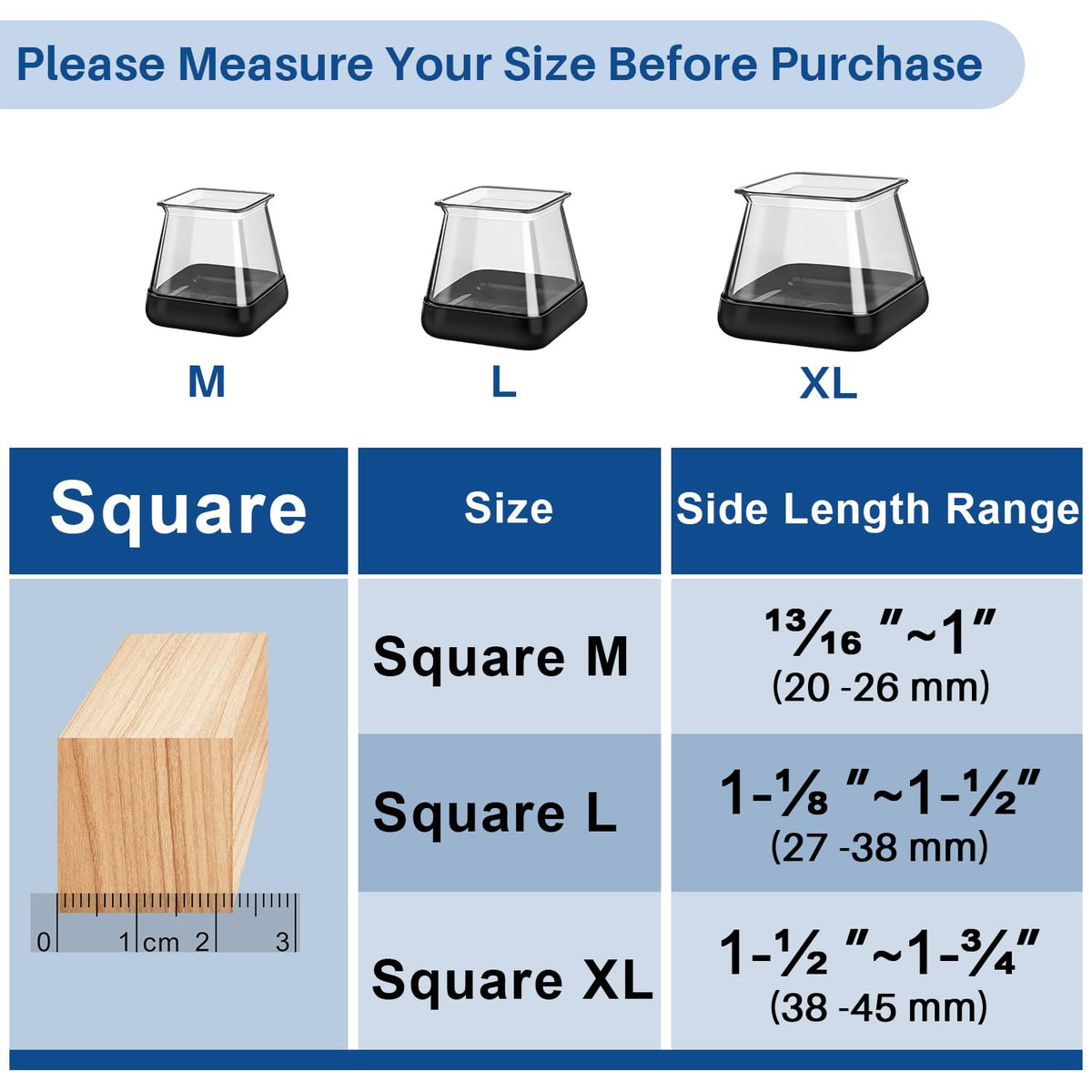 GICUNK square chair leg protector with clear top and durable bottom protects hard floors.