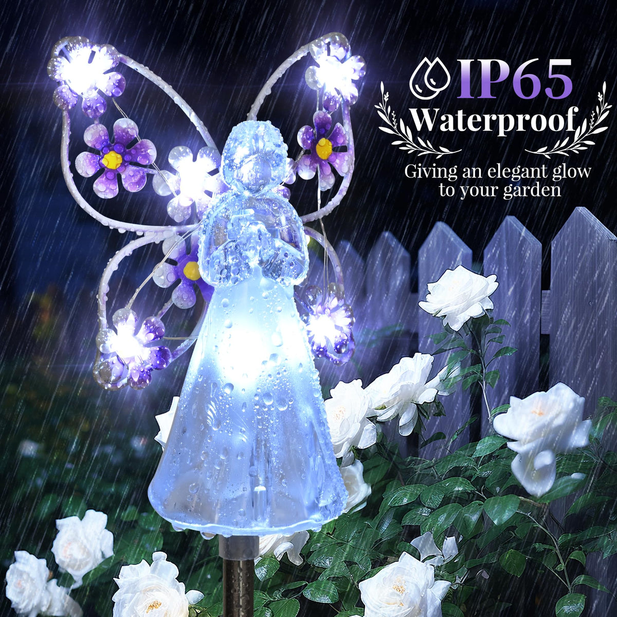 GIGALUMI outdoor angel lights are weatherproof for year-round garden display.