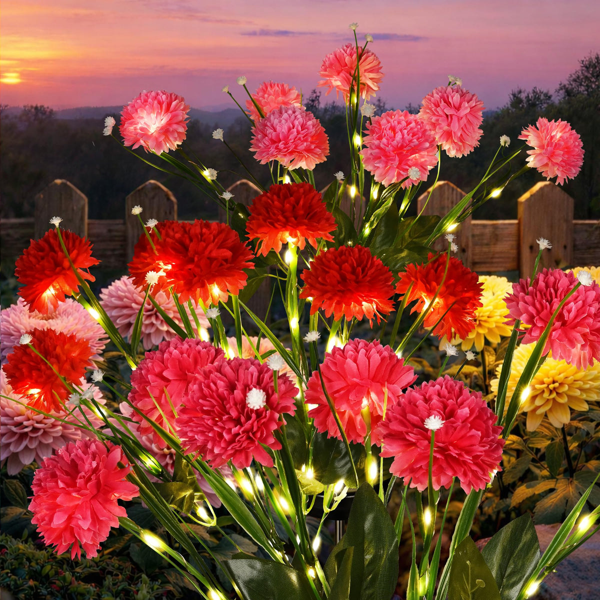 GIGALUMI solar chrysanthemum light overview with lifelike blooms for stylish garden decor