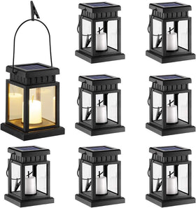 GIGALUMI 8-pack solar lanterns on a tree for warm ambient light