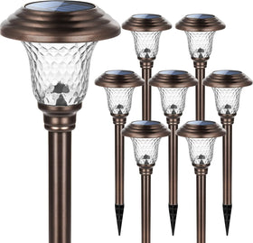 GIGALUMI brown-finish walkway light complements landscape styling