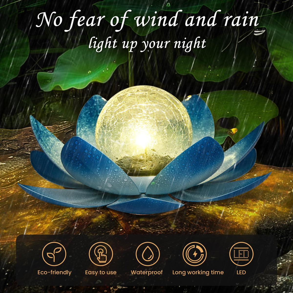 GIGALUMI crackle glass dome lantern in blue petal finish withstands outdoor conditions