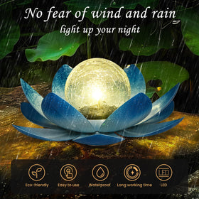GIGALUMI crackle glass dome lantern in blue petal finish withstands outdoor conditions