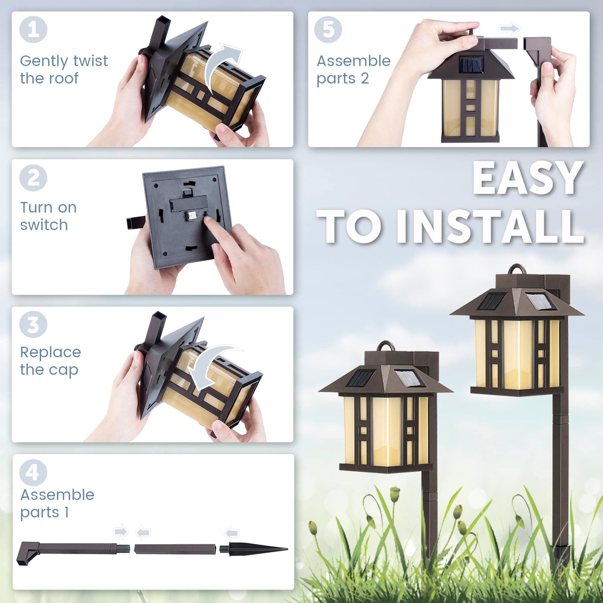 GIGALUMI easy-install solar garden lights set up in minutes