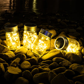 GIGALUMI hanging mason jar lanterns enhance garden decor after dusk.