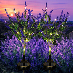GIGALUMI lavender solar flower front view with warm night glow for garden ambiance.