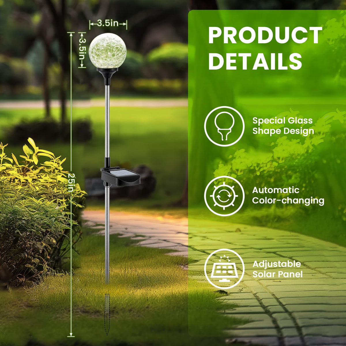 GIGALUMI LED garden globe enhances walkways with durable pegs.