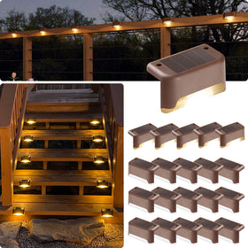 GIGALUMI LED solar deck light with warm white glow for safer nighttime stairs.
