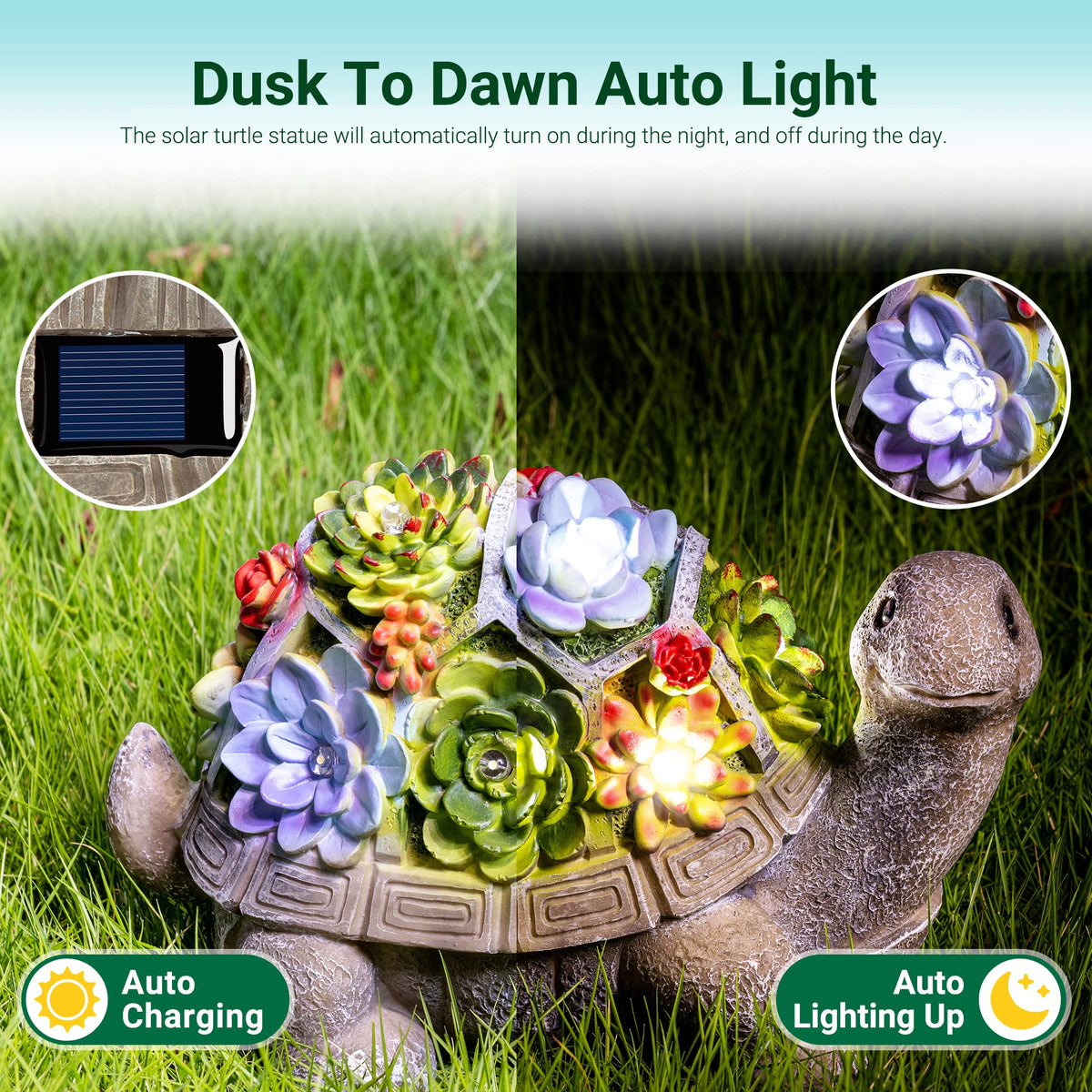 GIGALUMI Mother's Day gift turtle statue brightens porches and balconies.