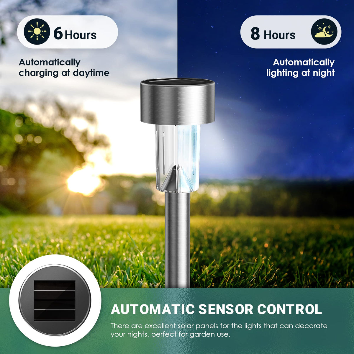 GIGALUMI solar lights turn on automatically at dusk for hands-free ambiance.