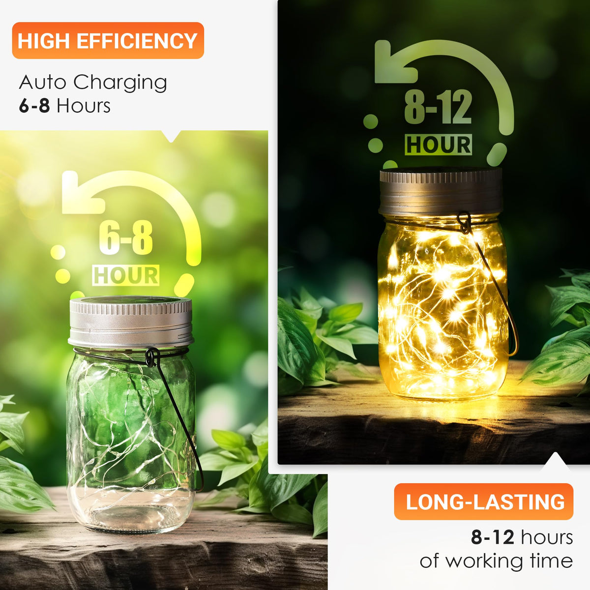 GIGALUMI night glow from solar jars saves energy and adds charm.