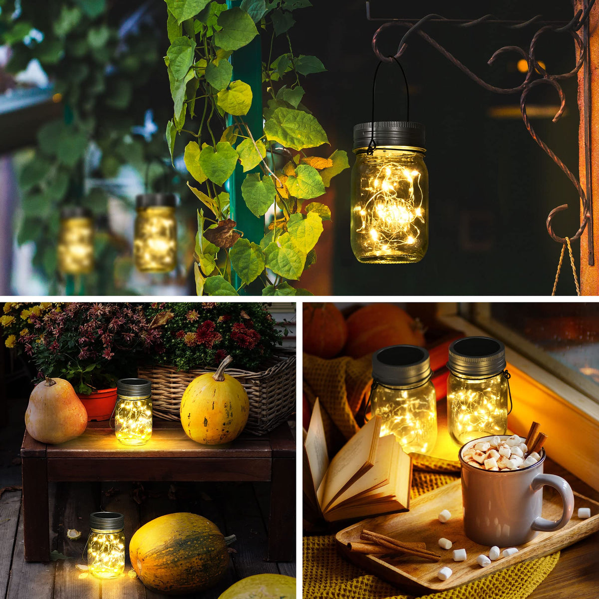 GIGALUMI jars hung as decorative lanterns brighten garden paths.