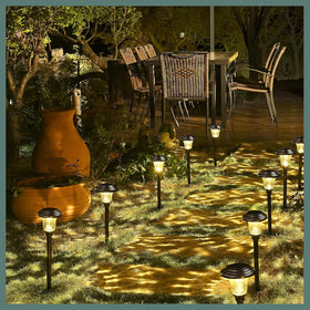 GIGALUMI pathway light with glass shade and sunflower-pattern illumination