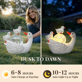 GIGALUMI Porch Goose Statue charging in direct sunlight for illumination