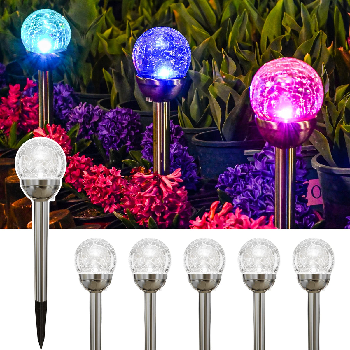 GIGALUMI cracked glass ball path light brightens walkways with solar-powered glow