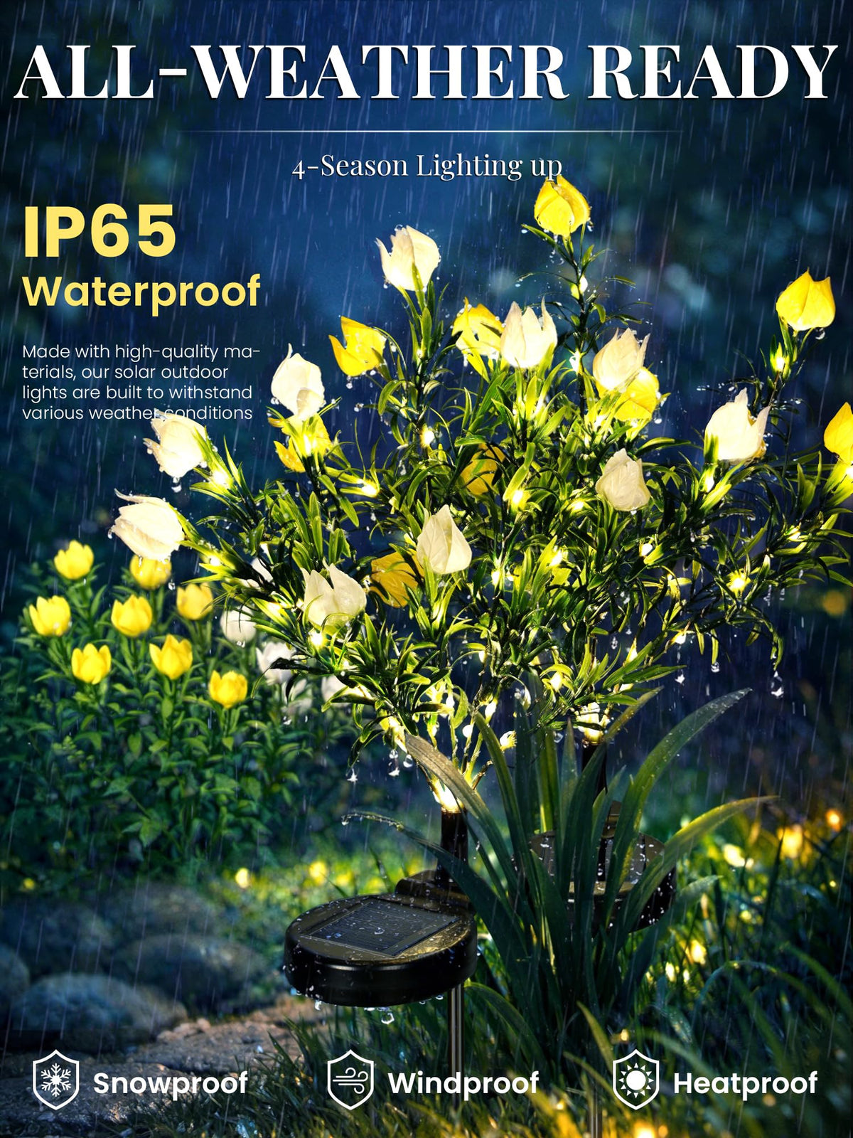 GIGALUMI gardenias yellow lights create a warm garden ambiance at dusk.