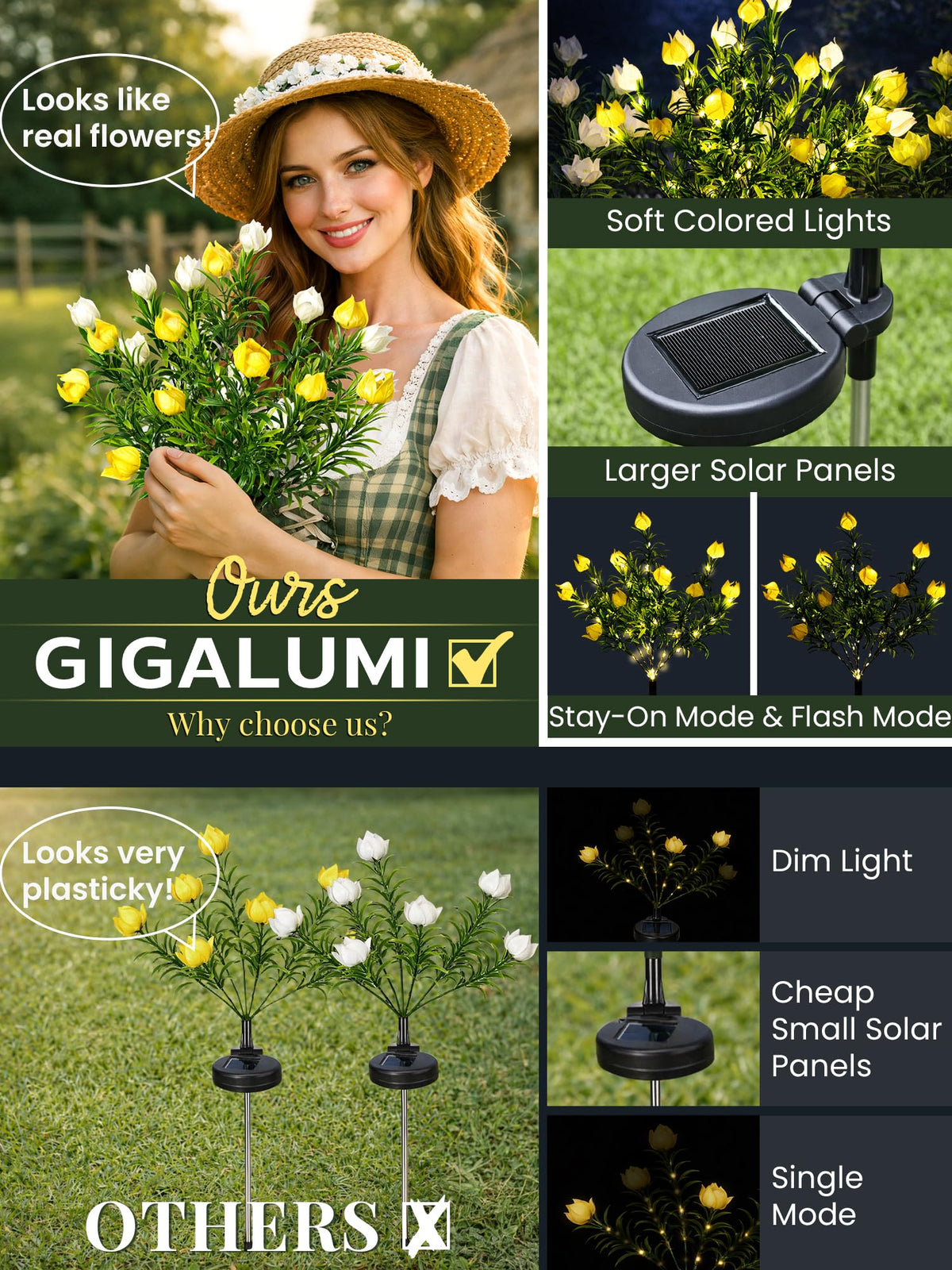 GIGALUMI IP65 garden lights withstand rain, snow, and sun for outdoor decor.