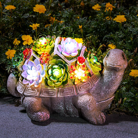 GIGALUMI solar garden turtle statue in daylight colors boosts curb appeal.