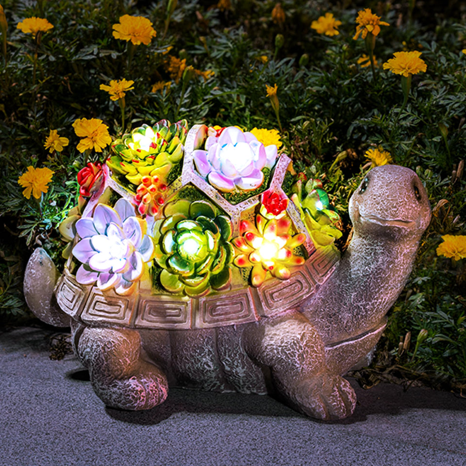 GIGALUMI solar garden turtle statue in daylight colors boosts curb appeal.