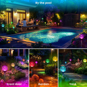 GIGALUMI solar globe lights multi-color brighten paths and lawns.