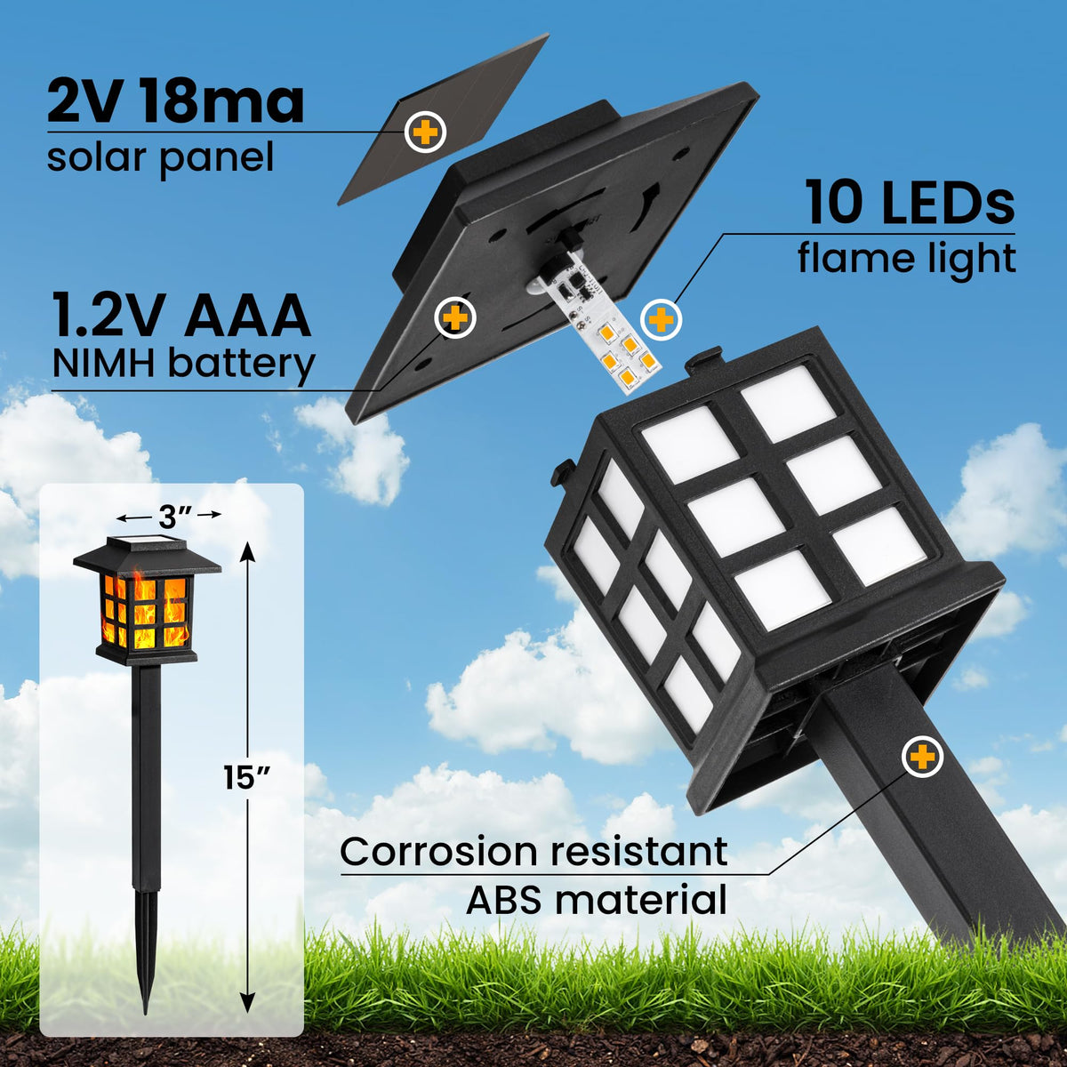 GIGALUMI solar lights maintain up to 10 hours of lighting.