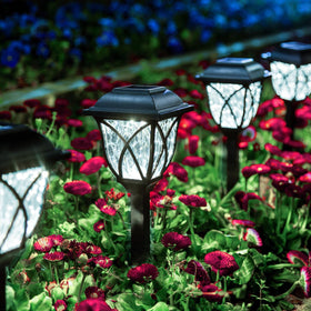 GIGALUMI outdoor solar lights illuminate the walkway with a night-time pattern