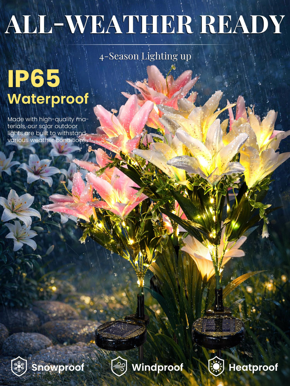 GIGALUMI solar lily light pink bloom adds color along a walkway