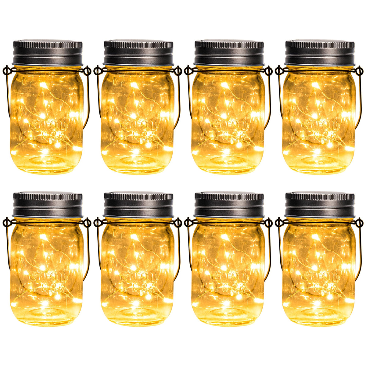 GIGALUMI solar mason jar lights 8-pack illuminate outdoor spaces without wiring.