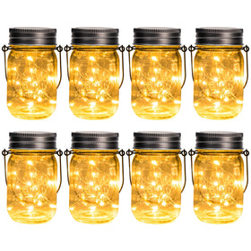 GIGALUMI solar mason jar lights 8-pack illuminate outdoor spaces without wiring.